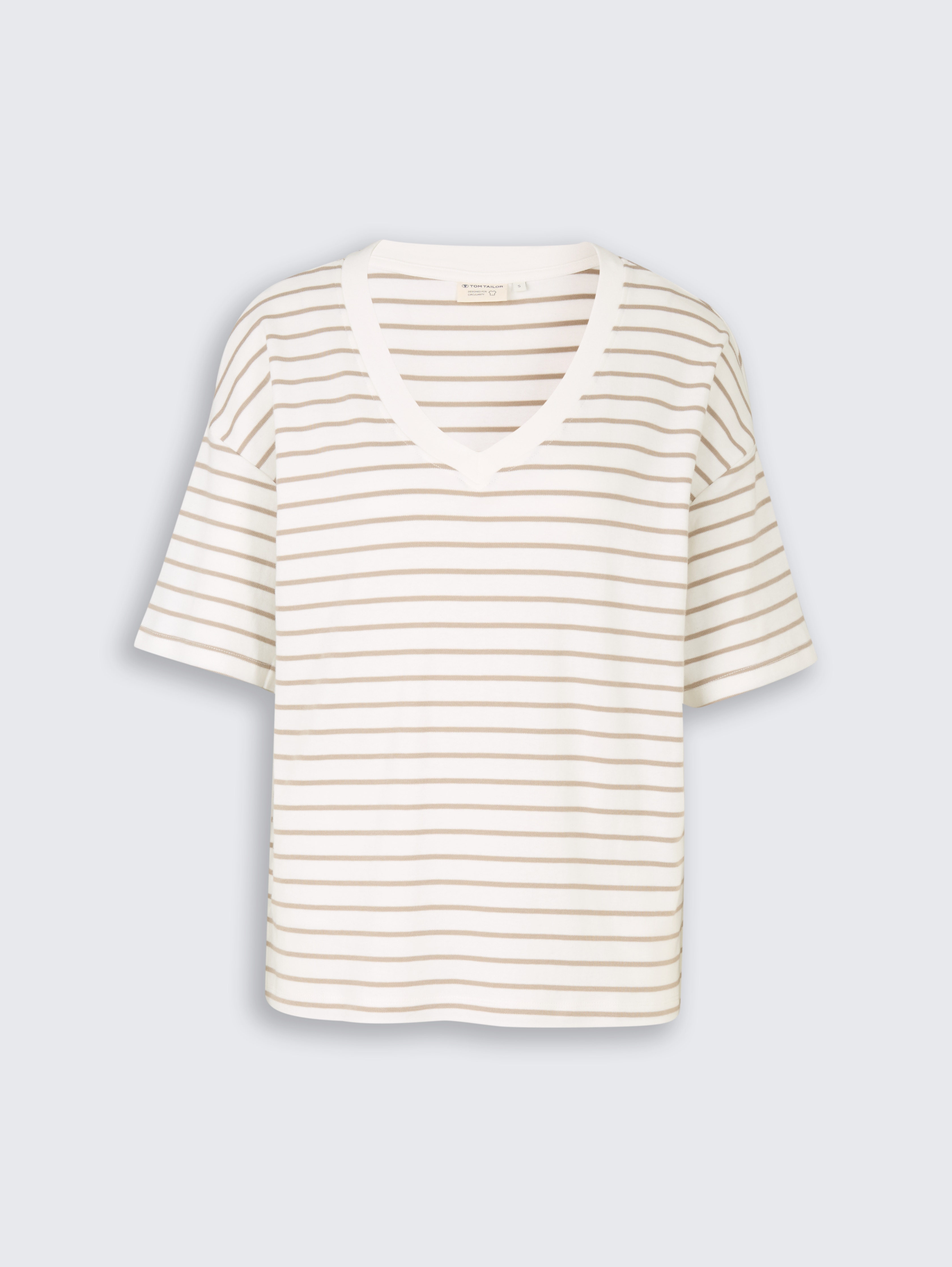 Oversize T-Shirt mit Streifenmuster von Women, white beige irregular stripe