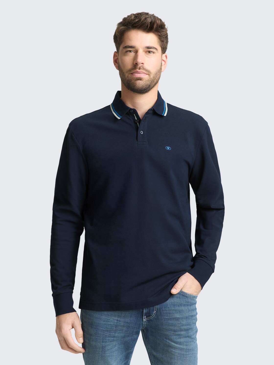 Langarm Poloshirt mit Logo-Print - sky captain blue