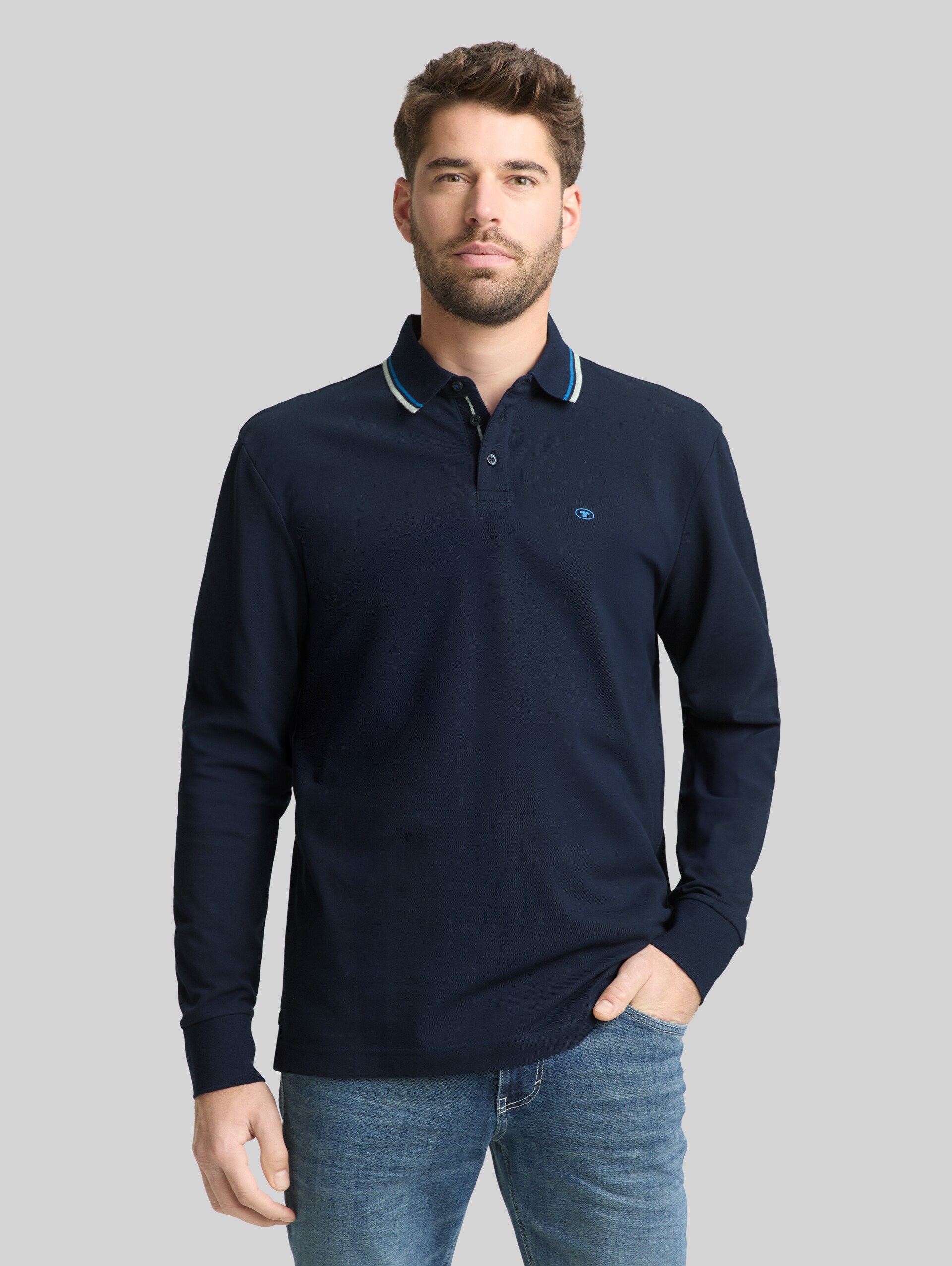 Polo met lange mouwen en logoprint - sky captain blue