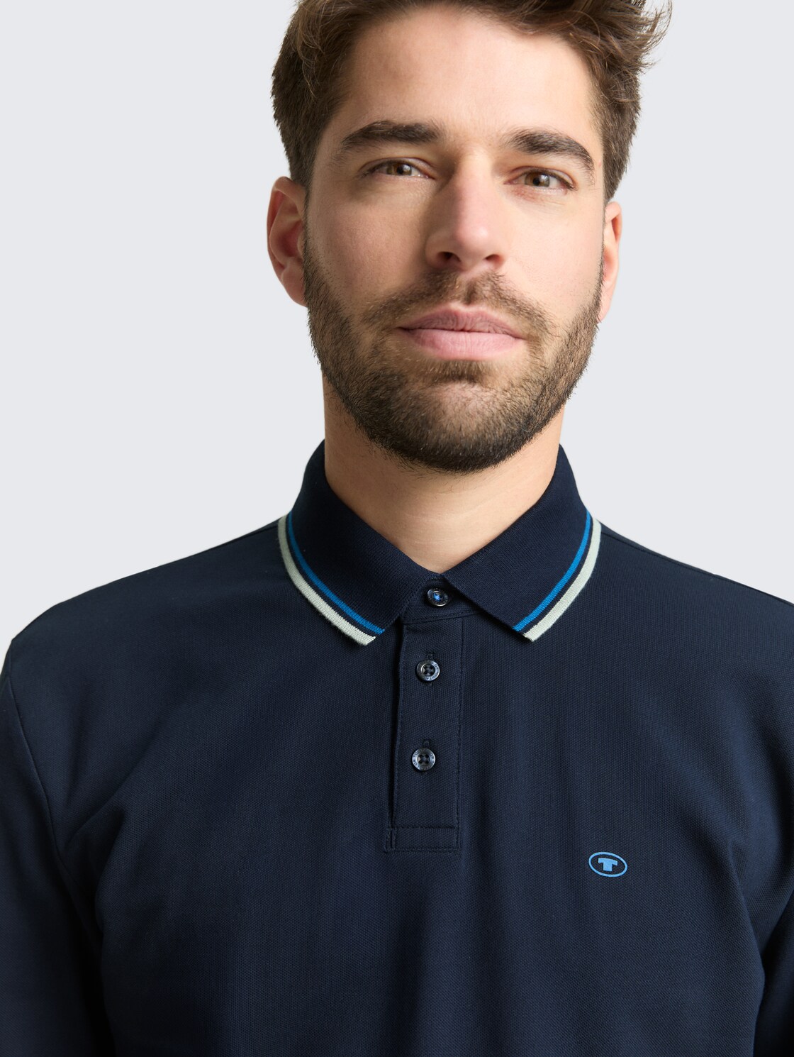 Langarm Poloshirt mit Logo-Print - sky captain blue