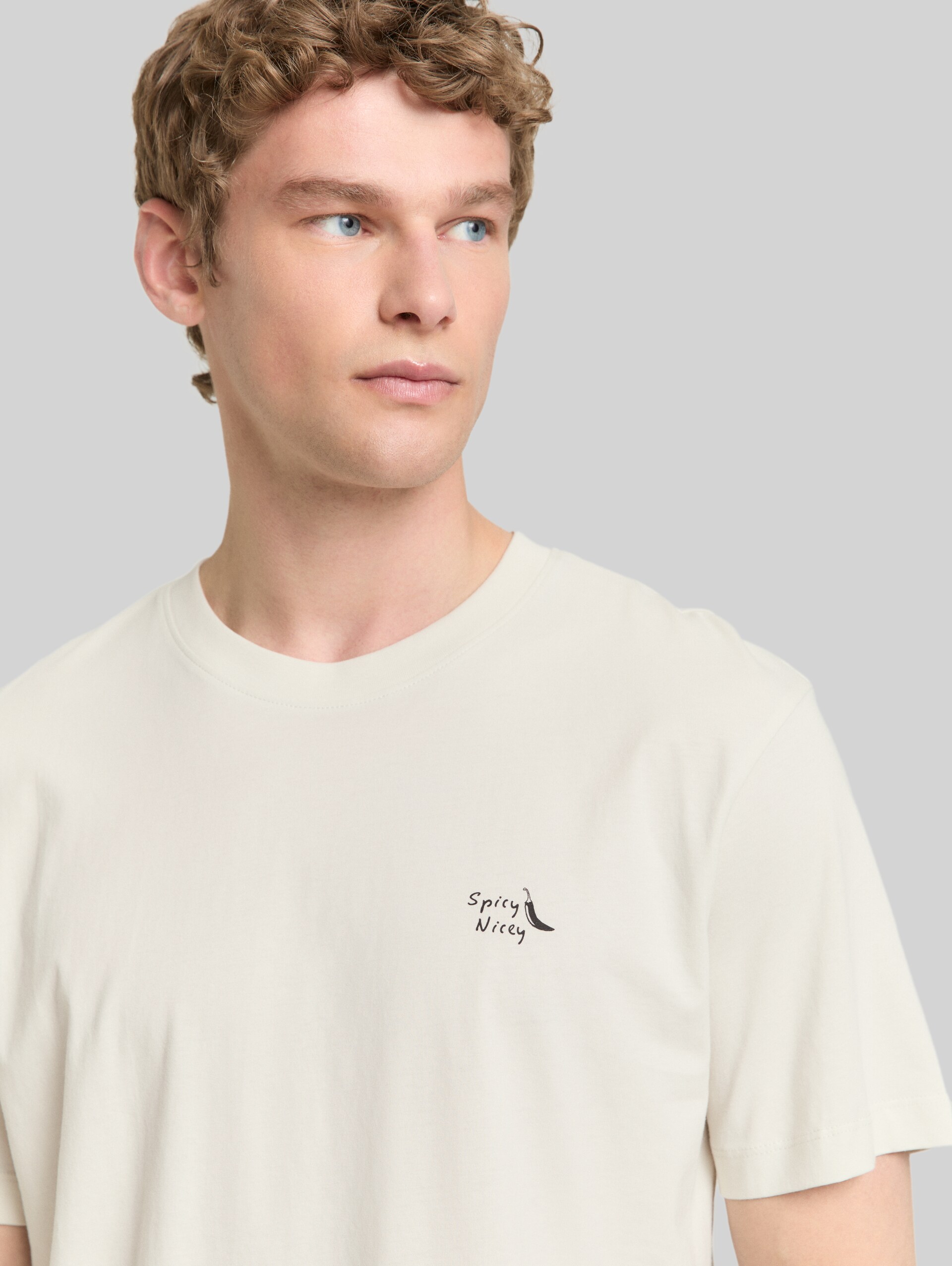 Relaxed Fit T-Shirt aus Baumwolle - greyish white - Detail-Model-Ansicht