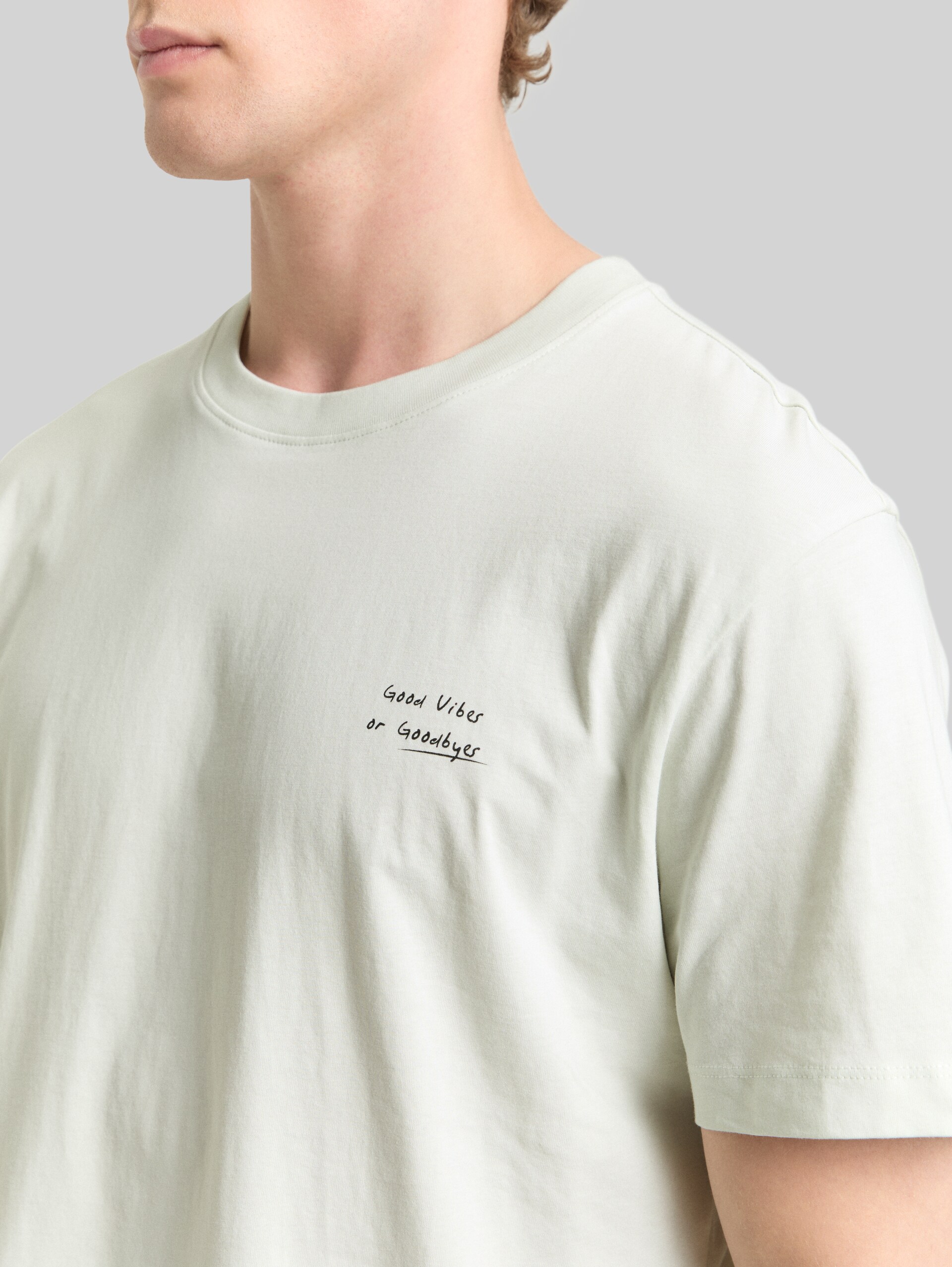Relaxed Fit T-Shirt aus Baumwolle - frozen light mint - Detail-Model-Ansicht