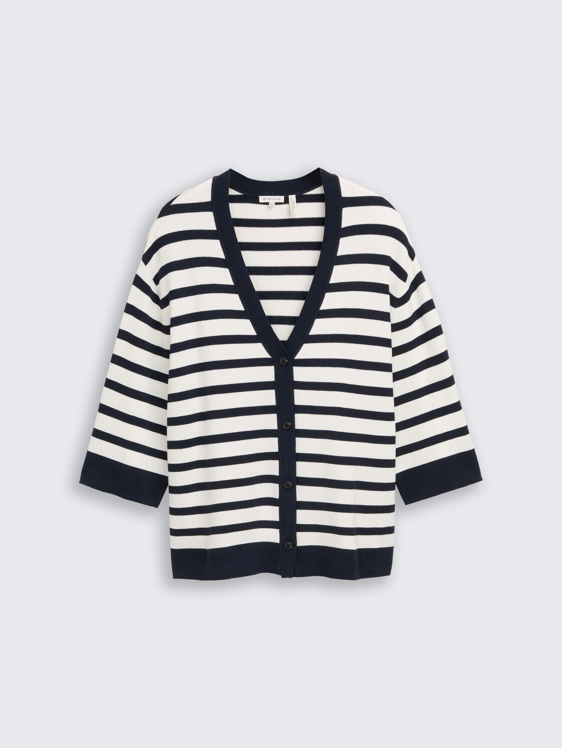 Plus Size - Loose Fit Cardigan mit Streifenmuster - white sky blue knit stripe