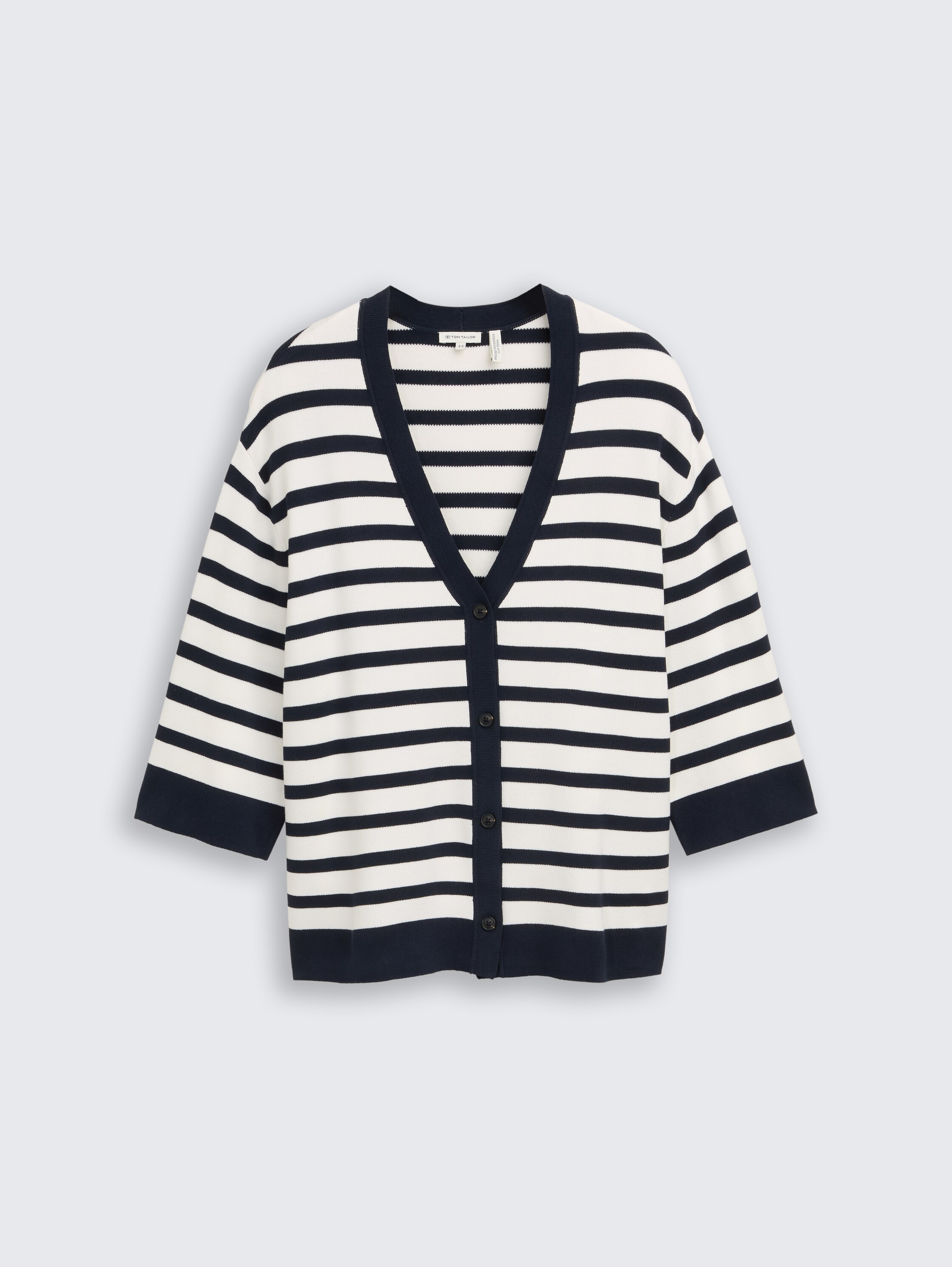 Plus Size - Loose Fit Cardigan mit Streifenmuster - white sky blue knit stripe