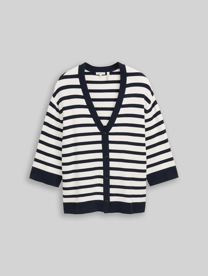 Plus Size - Cardigan ample à rayures par Women Plus Size, white sky blue knit stripe