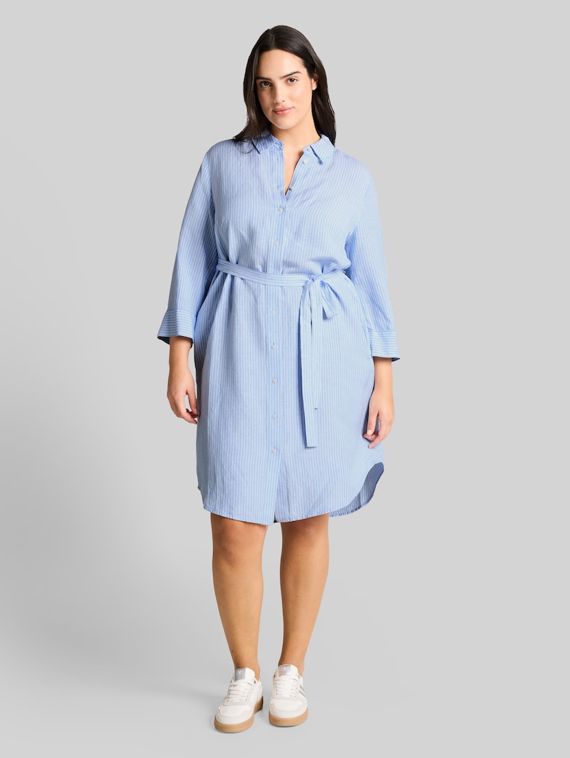 Plus Size - Blouse dress with linen content by Women Plus Size, fjord blue irregular stripe