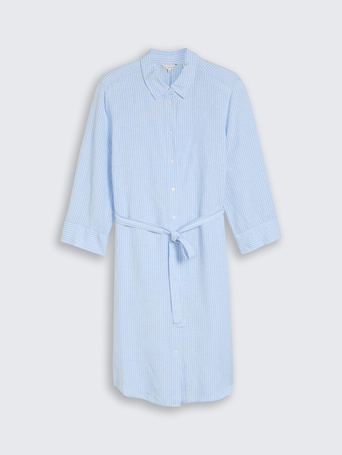 Plus Size - Blusenkleid mit Leinenanteil von Women Plus Size, fjord blue irregular stripe