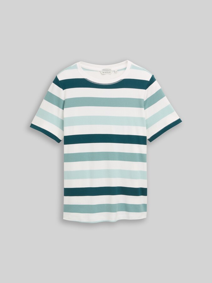 Plus Size - cotton T-shirt by Women Plus Size, white mint bold stripe