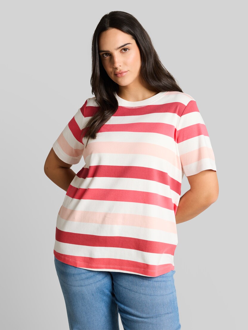 Plus Size - T-Shirt aus Baumwolle von Women Plus Size, coral offwhite stripe