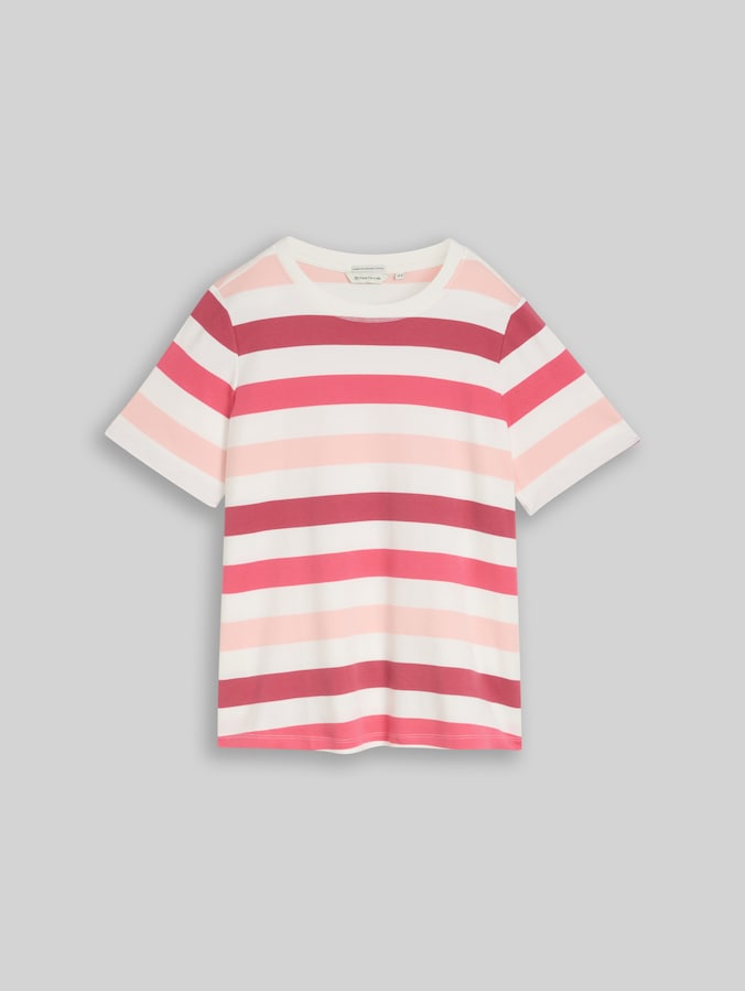 Plus Size - cotton T-shirt by Women Plus Size, coral offwhite stripe