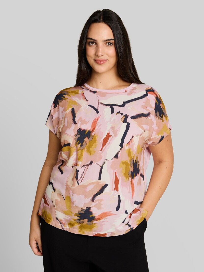 Plus Size - T-Shirt im Material-Mix von Women Plus Size, big abstract flower print