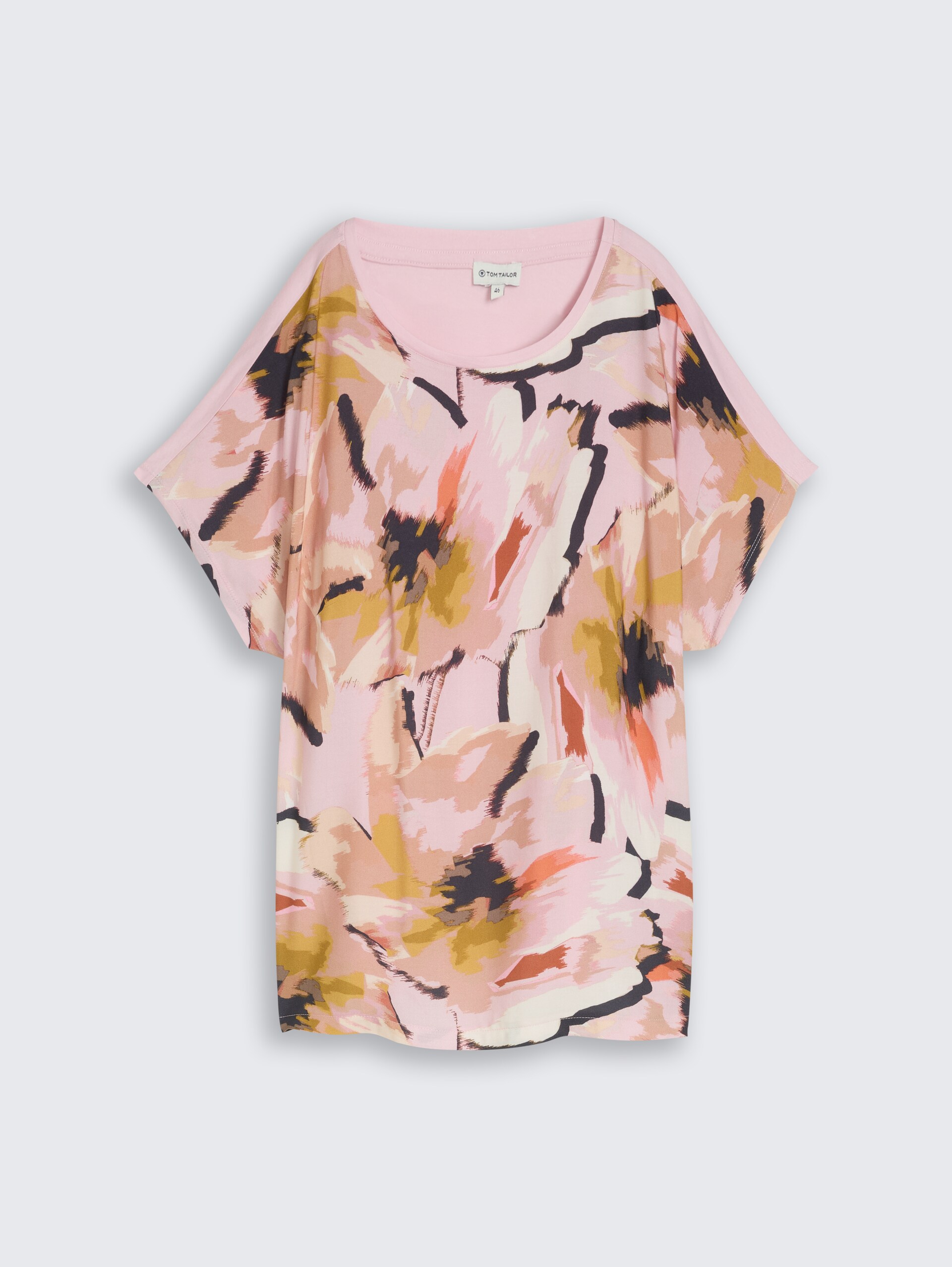 Plus Size - T-shirt in materiaalmix - big abstract flower print - Product vooraanzicht