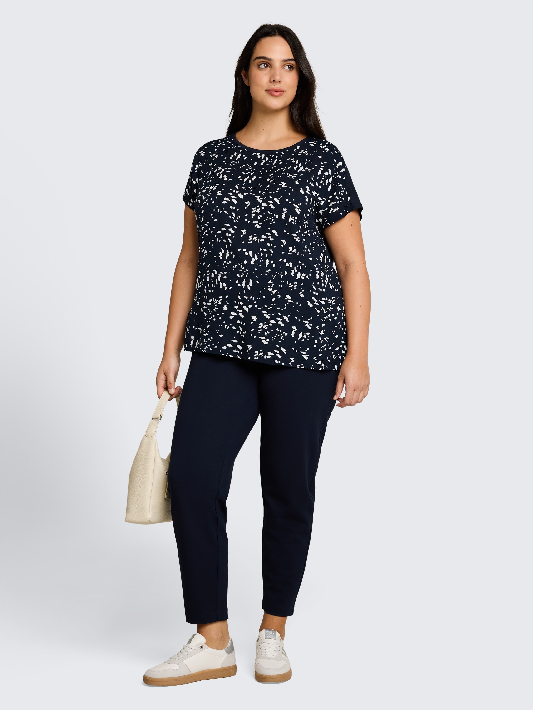 Plus Size - T-shirt in a mix of materials - navy_dot - 
