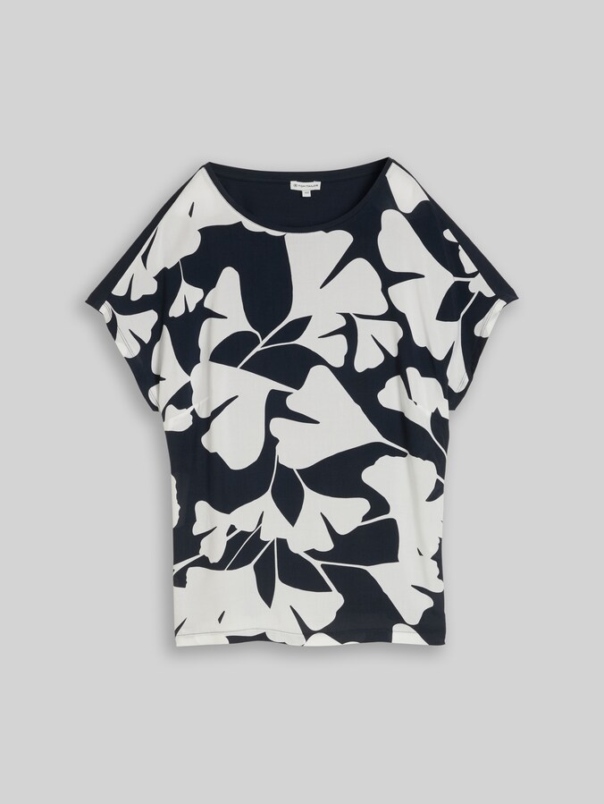 Plus Size - T-Shirt im Material-Mix von Women Plus Size, big navy ginkgo