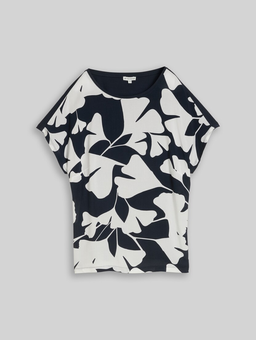 Plus Size - T-Shirt im Material-Mix von Women Plus Size, big navy ginkgo