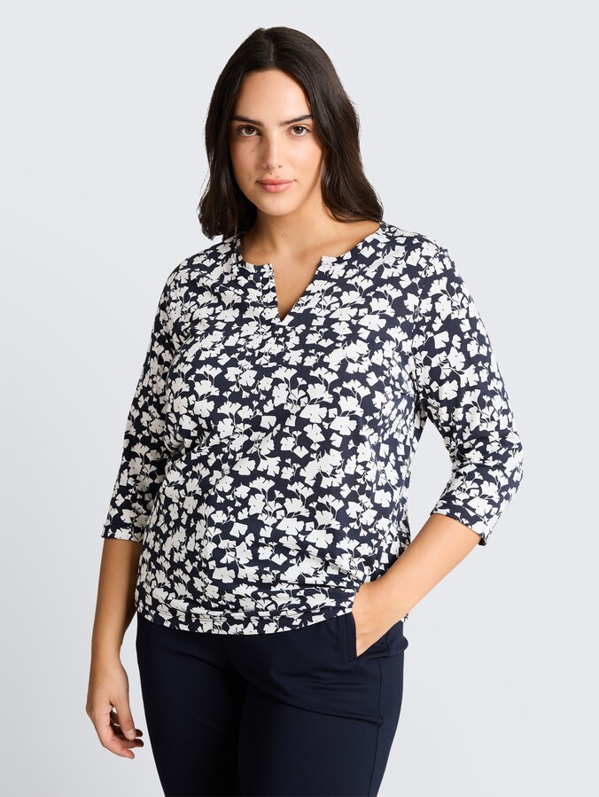 Plus Size - Shirt met lange mouwen met patroon door Women Plus Size, blue ginkgo minimal
