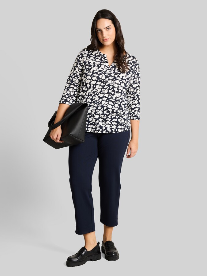 Plus Size - T-shirt à manches longues à motifs par Women Plus Size, blue ginkgo minimal