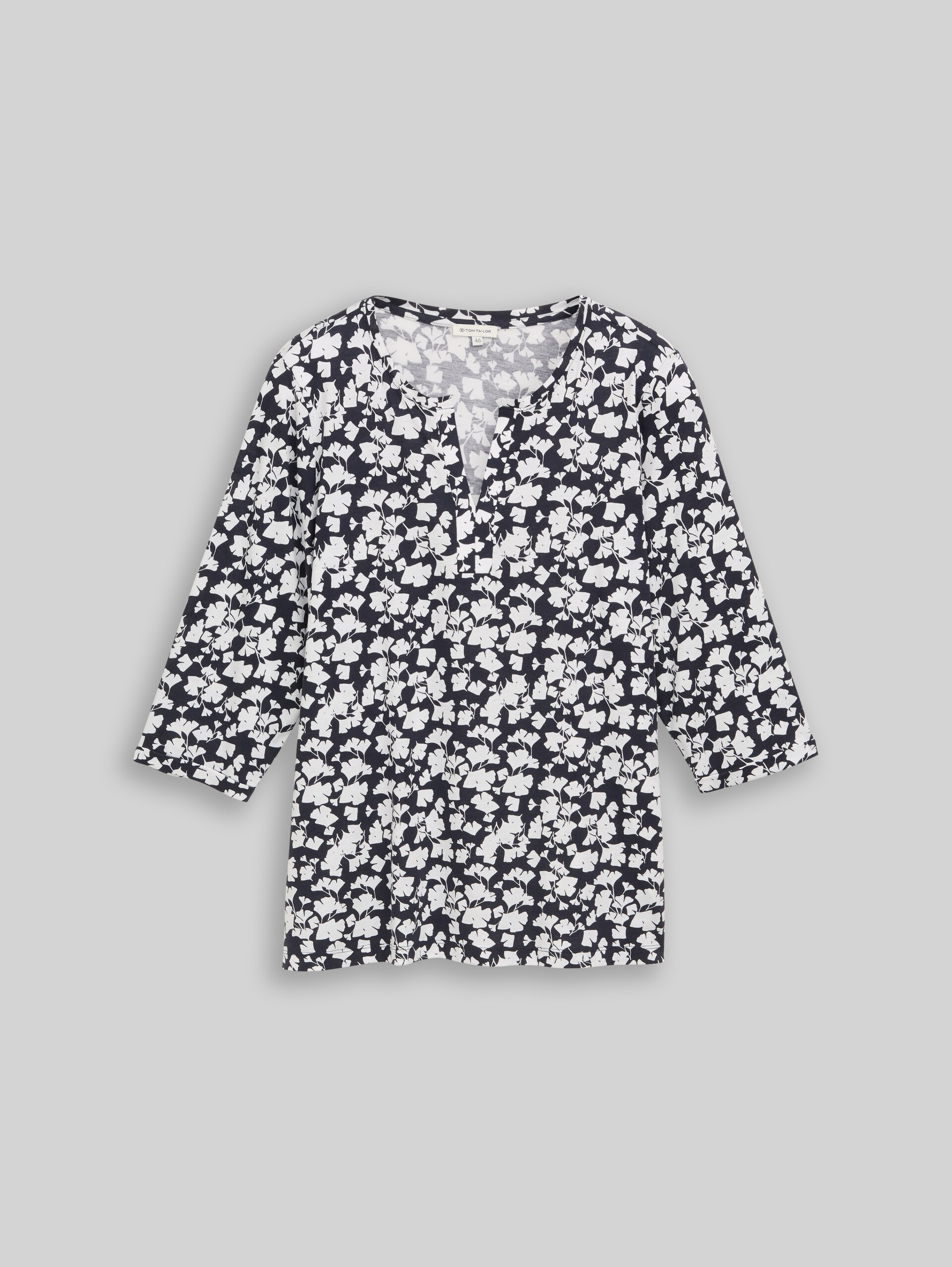 Plus Size - T-shirt à manches longues à motifs - blue ginkgo minimal - Vue de face du produit