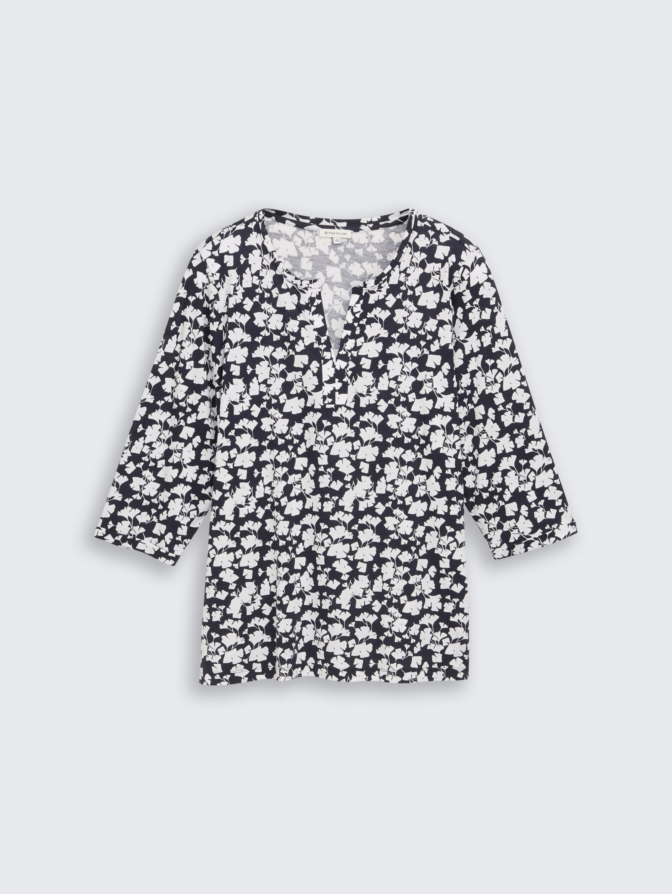 Plus Size - Langarmshirt mit Muster - blue ginkgo minimal - Vorder-Produkt-Ansicht