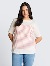 Plus Size - T-Shirt mit Streifenmuster - Whisper White - Ausschnitt Model-Vorderansicht