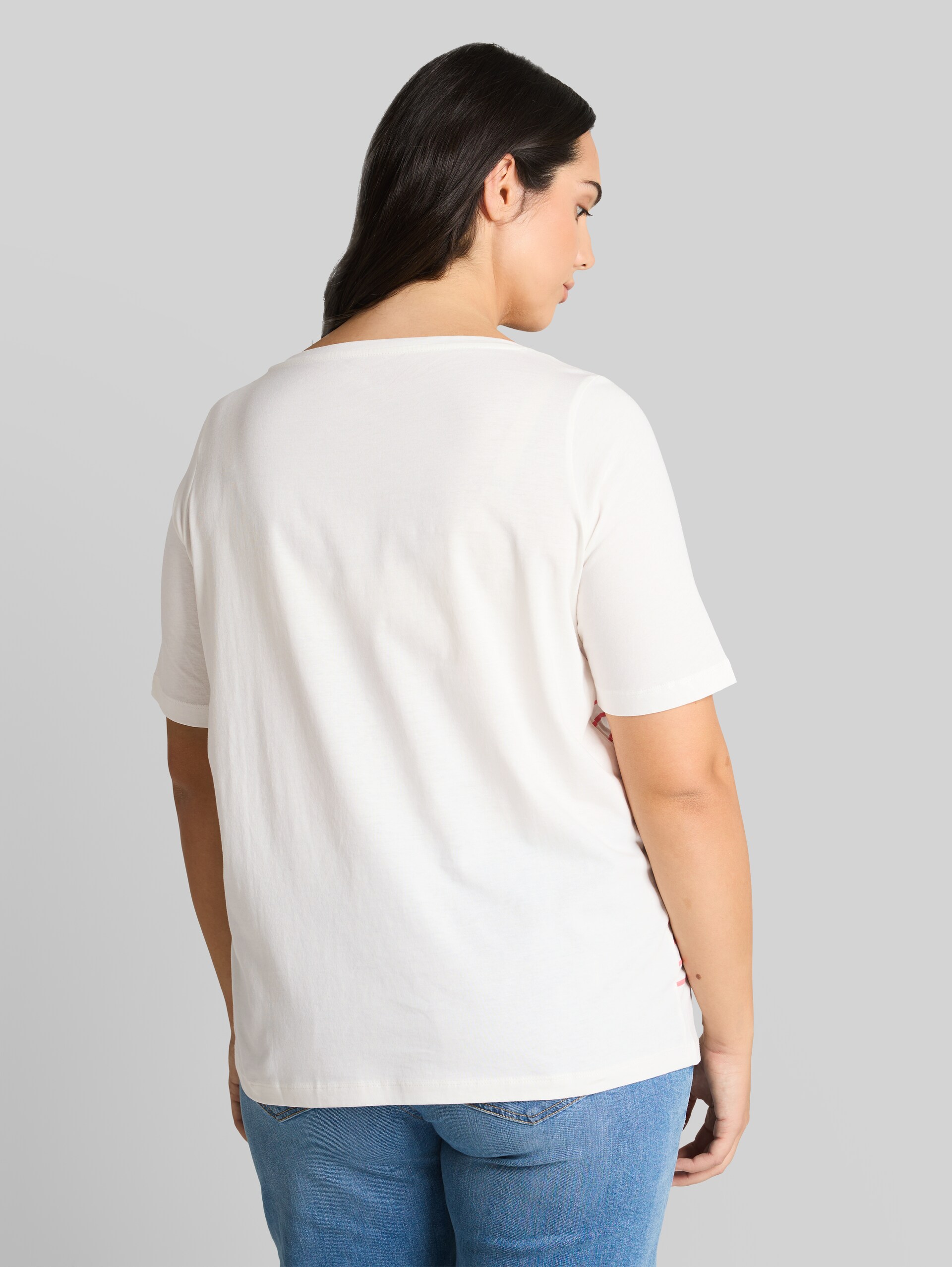 Plus Size - T-Shirt mit Streifenmuster - Whisper White - Auschnitt Model-Rückansicht
