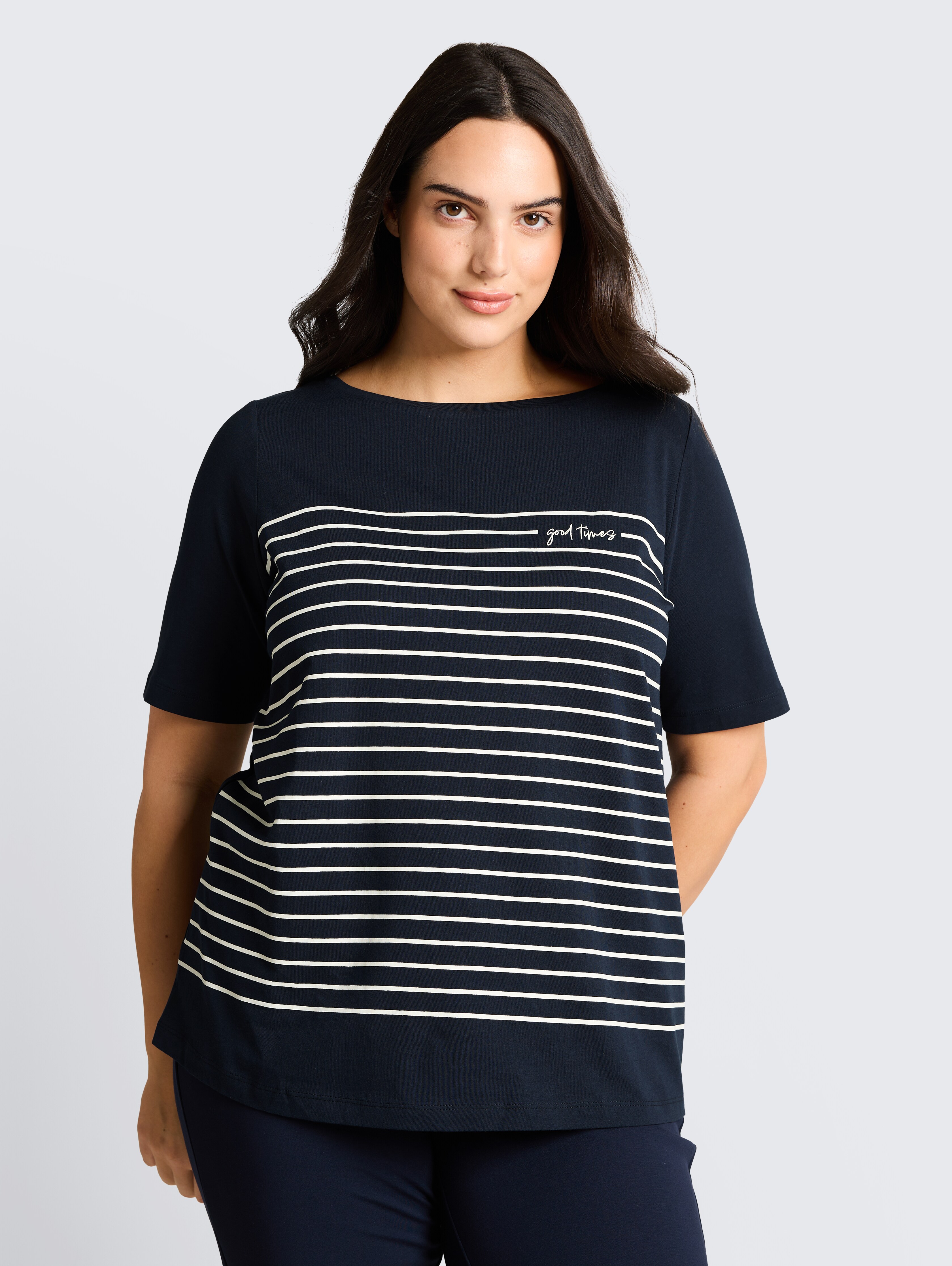 Plus Size - T-Shirt mit Streifenmuster von Women Plus Size, sky captain blue