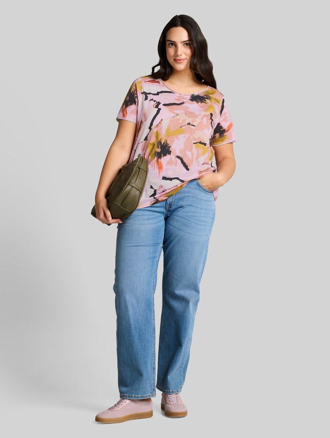 Plus Size - T-shirt van katoen door Women Plus Size, big abstract flower print
