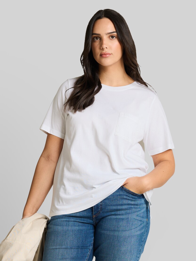 Plus Size - boxy fit T-shirt with breast pocket by Women Plus Size, White