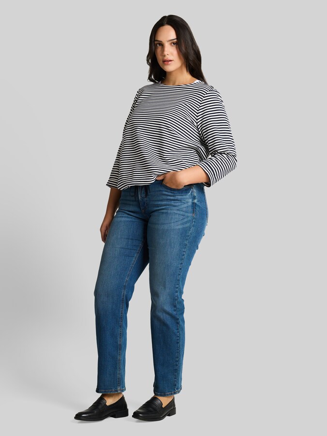 Plus Size - T-shirt à manches longues avec boutons par Women Plus Size, offwhite navy regular stripe