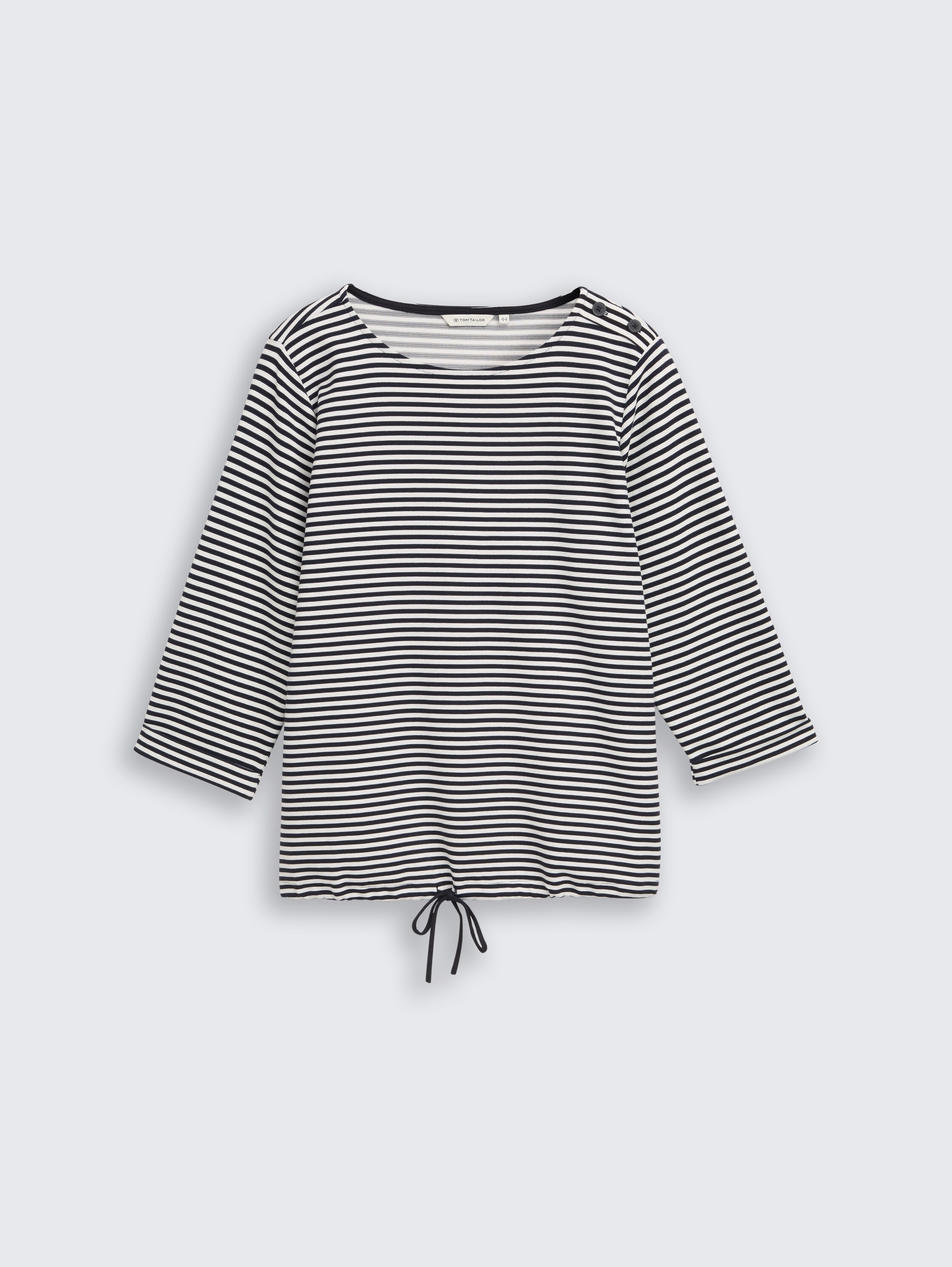 Plus Size - Langarmshirt mit Knopf-Details - offwhite navy regular stripe - Vorder-Produkt-Ansicht