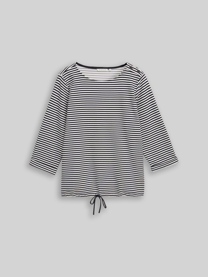 Plus Size - T-shirt à manches longues avec boutons par Women Plus Size, offwhite navy regular stripe