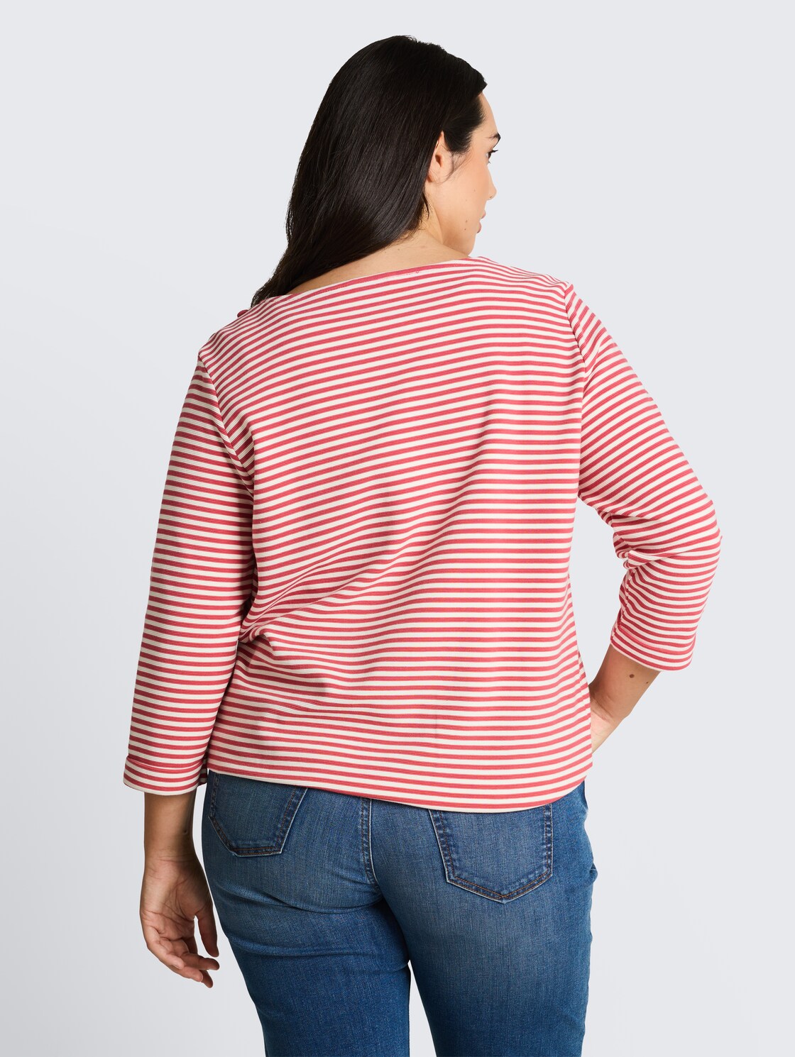 Plus Size - Langarmshirt mit Knopf-Details - pink offwhite regular stripe - Auschnitt Model-Rückansicht
