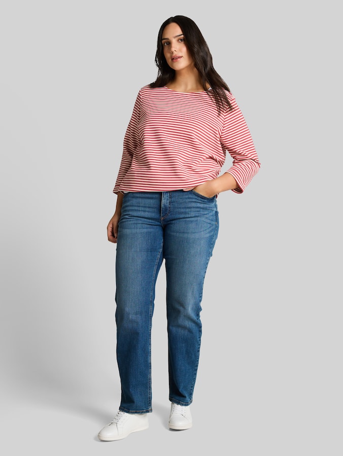 Plus Size - T-shirt à manches longues avec boutons par Women Plus Size, pink offwhite regular stripe