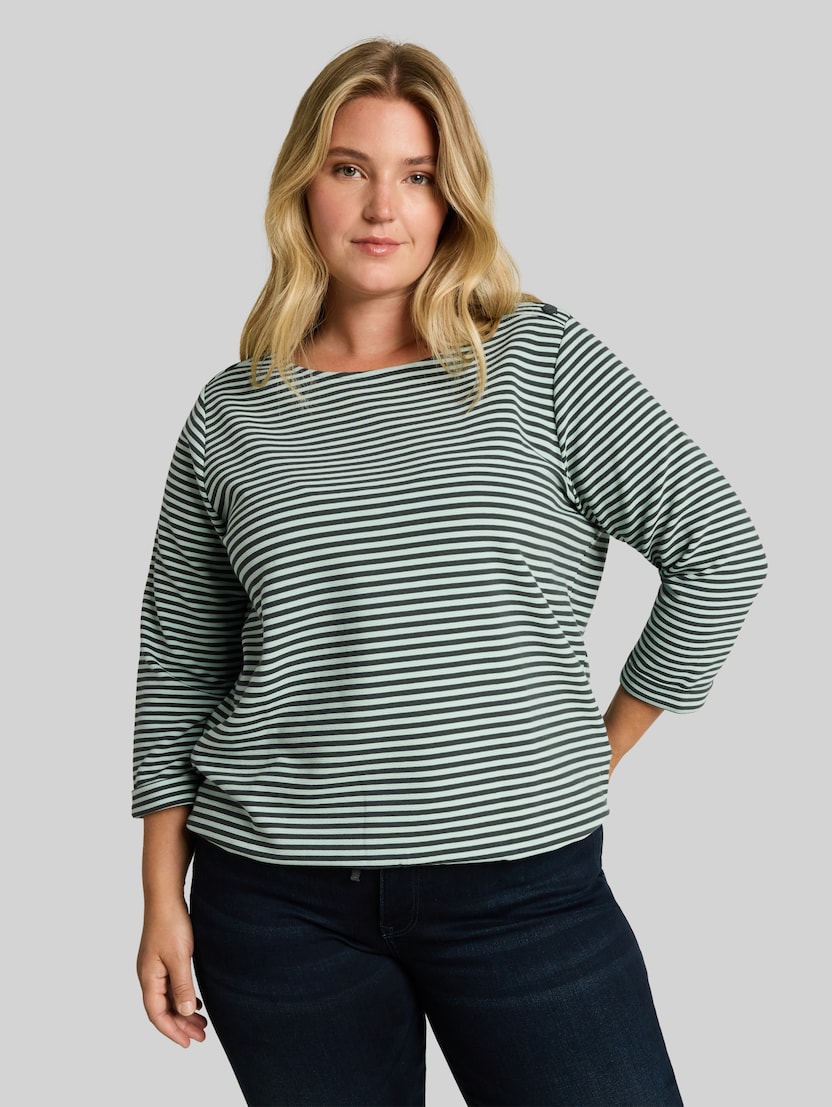 Plus Size - Langarmshirt mit Knopf-Details von Women Plus Size, darkest olive green stripe