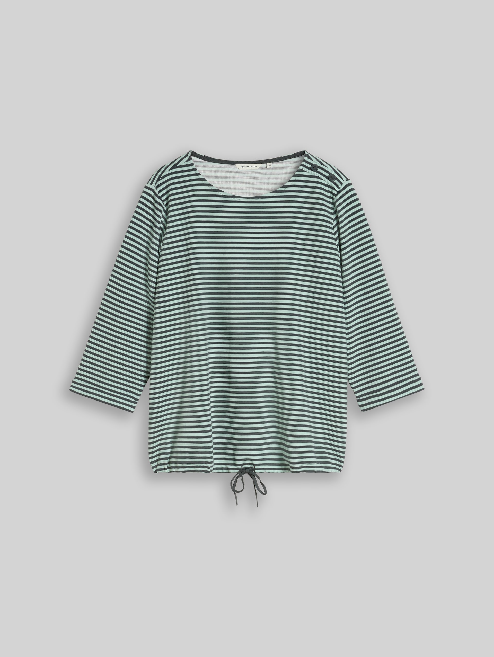 Plus Size - Langarmshirt mit Knopf-Details - darkest olive green stripe - Vorder-Produkt-Ansicht