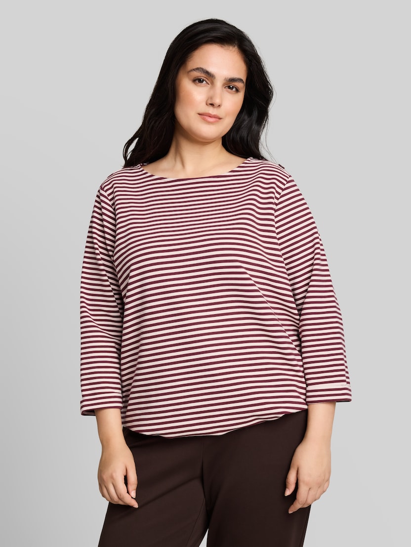 Plus Size - T-shirt met lange mouwen en knoopdetails door Women Plus Size, light pink preppy plum stripe