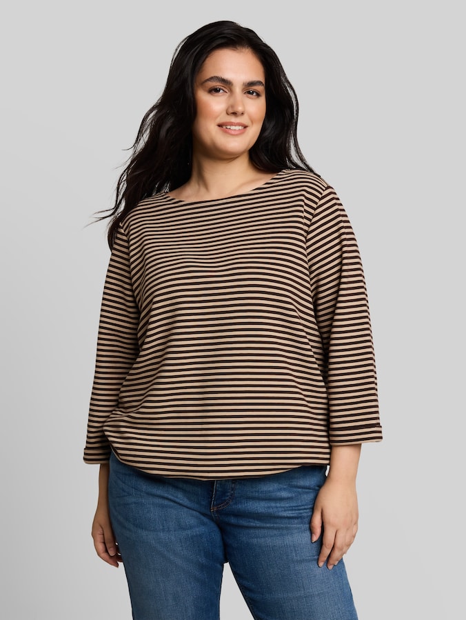 Plus Size - Langarmshirt mit Knopf-Details von Women Plus Size, dark brown beige stripe