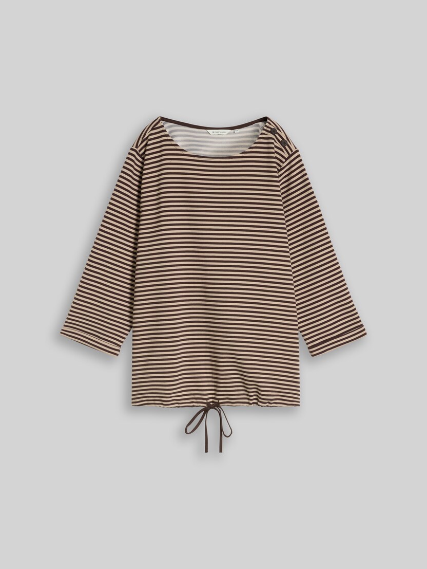 Plus Size - long-sleeved T-shirt with button detailing by Women Plus Size, dark brown beige stripe