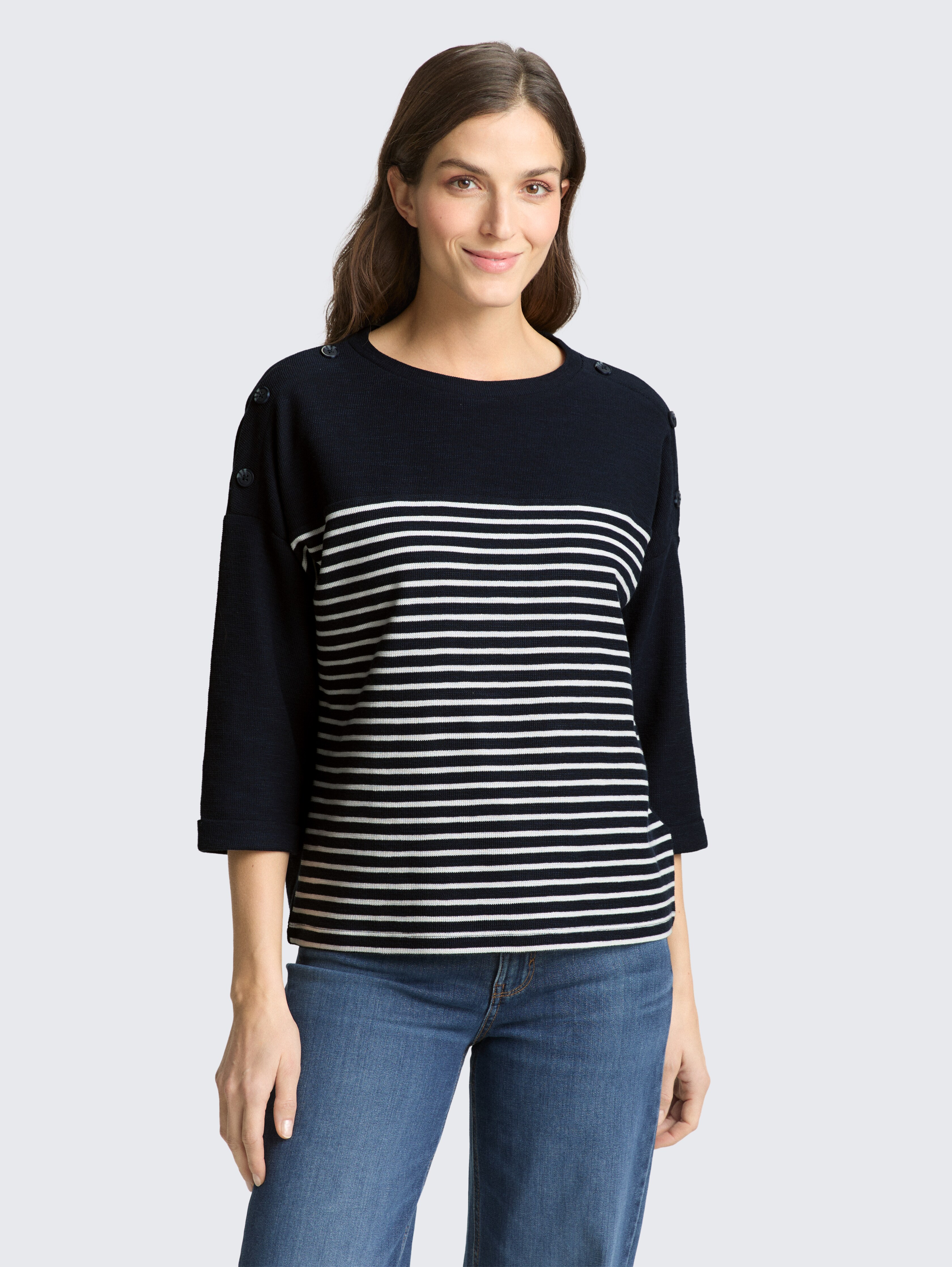 Langarmshirt mit Streifenmuster von Women, navy blue offwhite stripe
