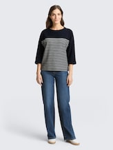 Shirt met lange mouwen en streeppatroon - navy blue offwhite stripe - Model vooraanzicht