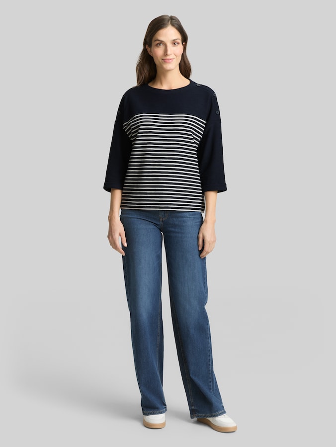 T-shirt à manches longues à rayures par Women, navy blue offwhite stripe