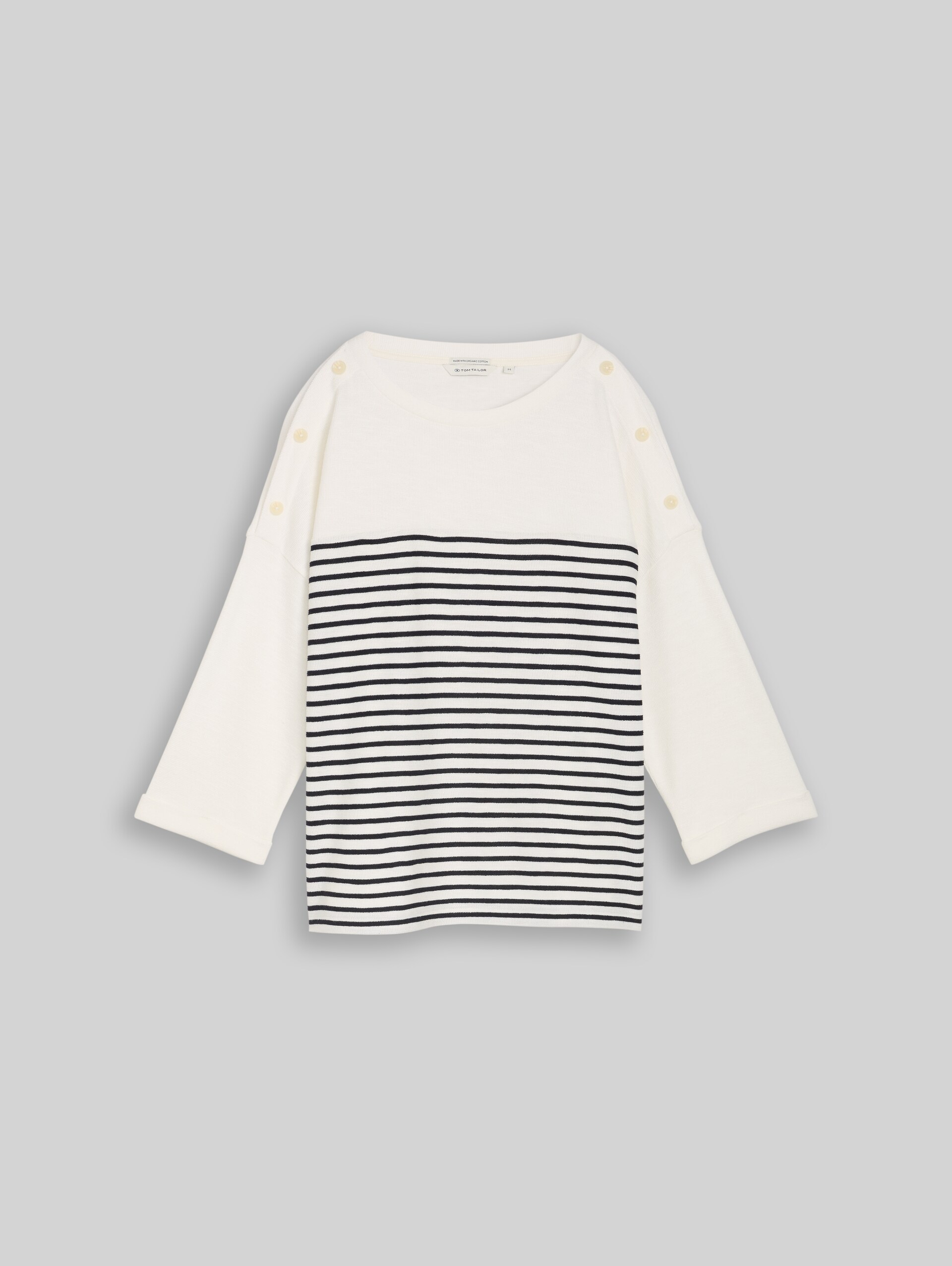 Long-sleeved shirt with striped pattern - offwhite navy blue stripe - Front product view