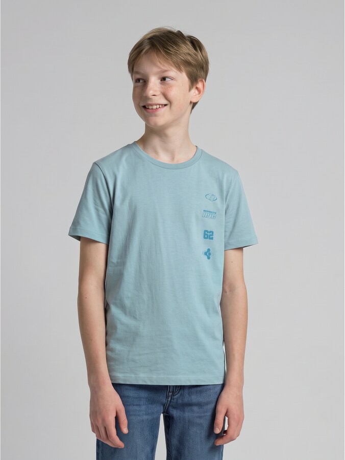 T-Shirt mit Print aus Baumwolle von Teen Boys, light teal