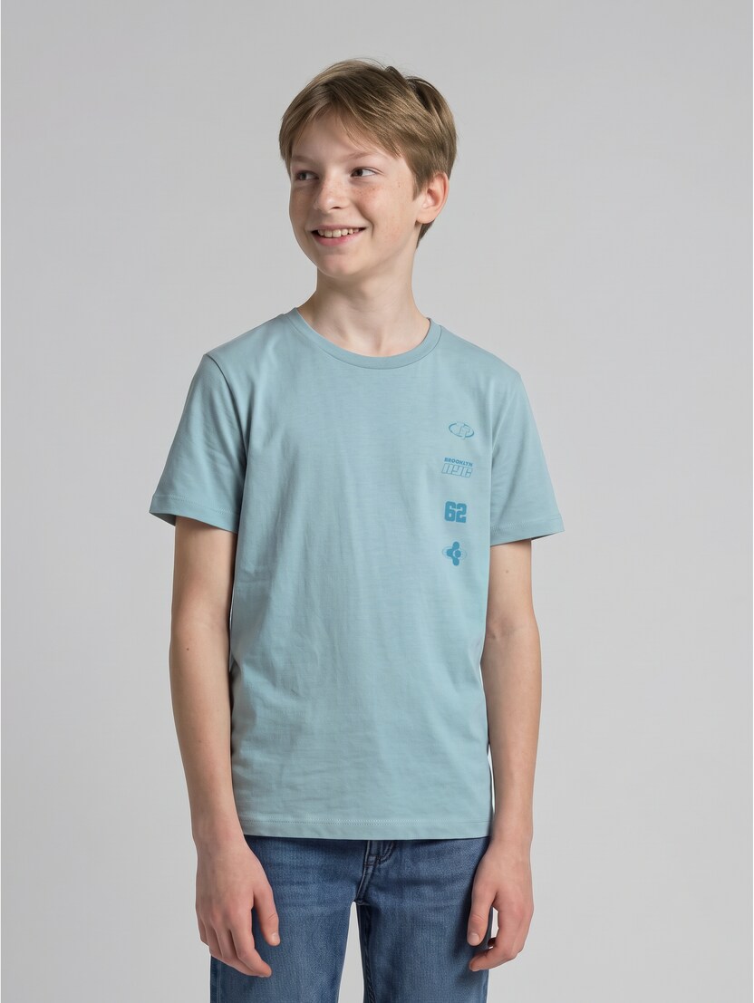 T-Shirt mit Print aus Baumwolle von Teen Boys, light teal