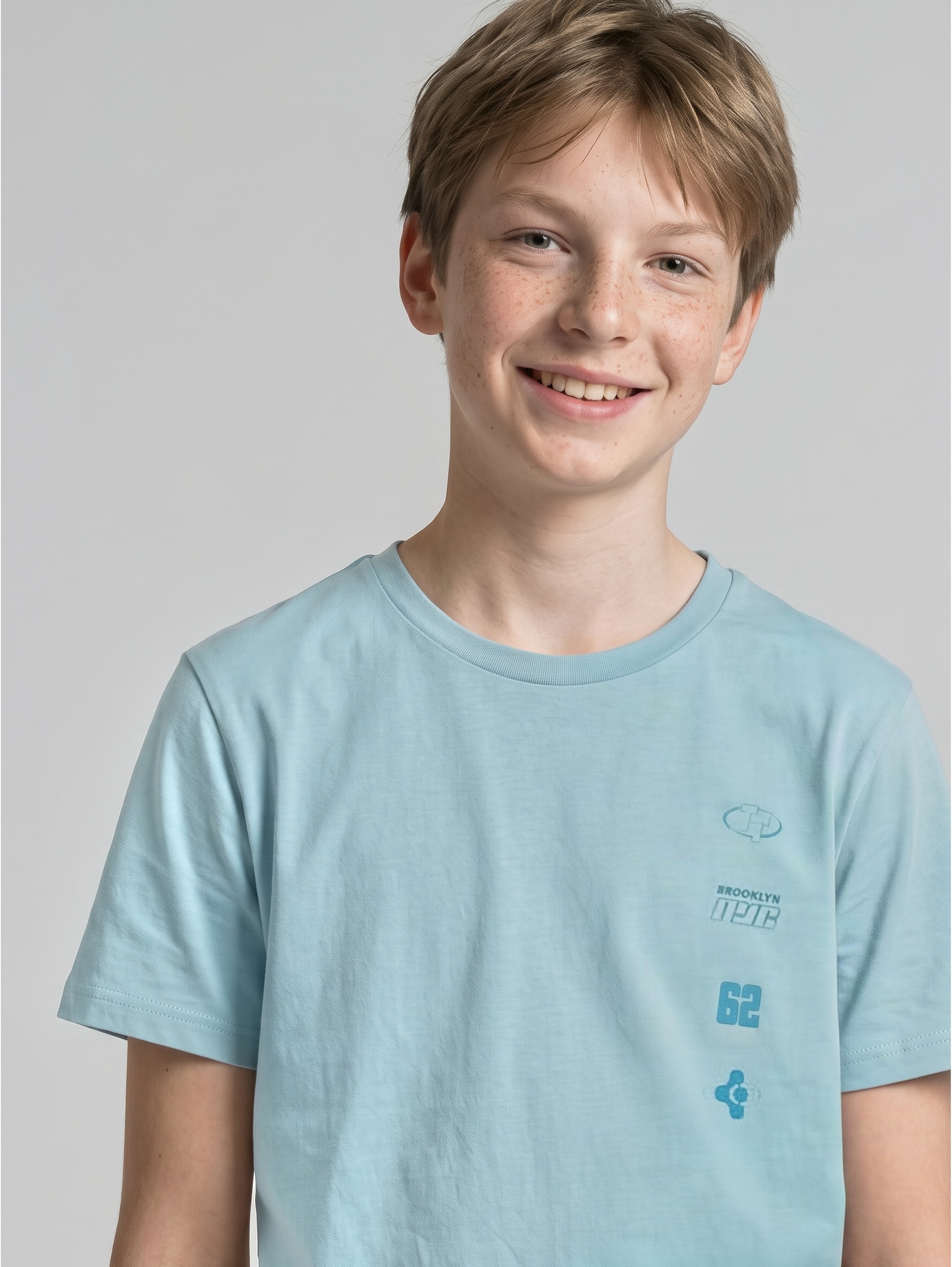 T-Shirt mit Print aus Baumwolle - light teal