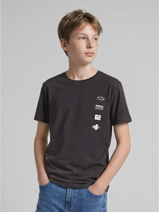 T-Shirt mit Print aus Baumwolle von Teen Boys, coal grey