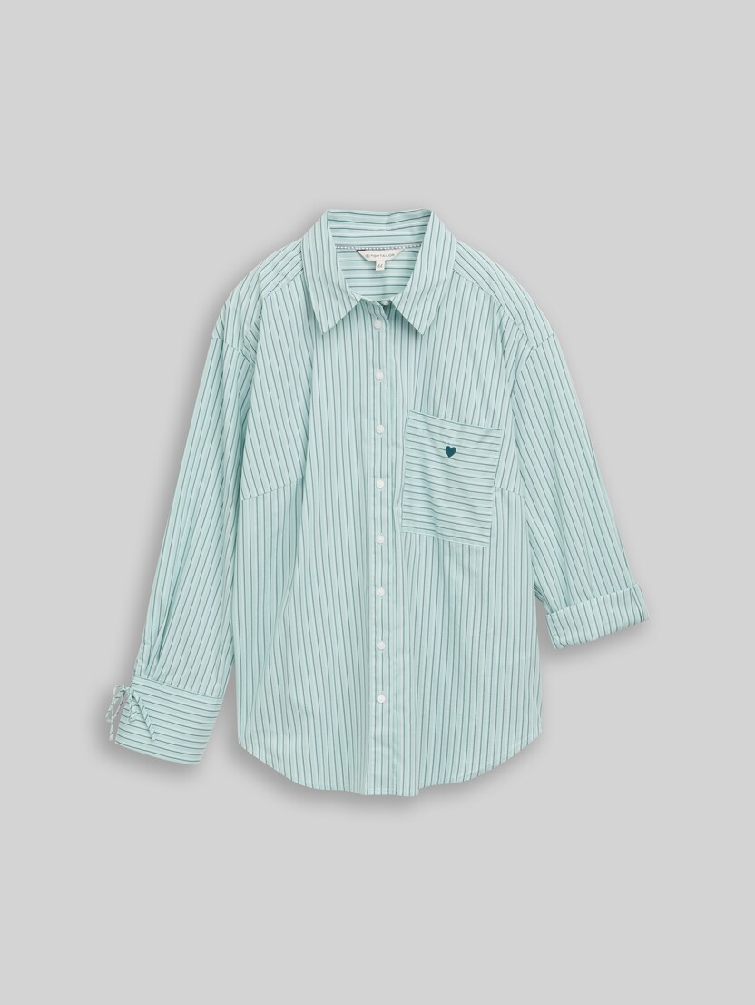 Plus Size – oversized shirt blouse with heart embroidery by Women Plus Size, blue haze irregular stripe