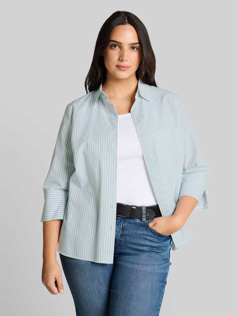 Plus Size - shirt blouse with striped pattern by Women Plus Size, blue haze white thin stripe