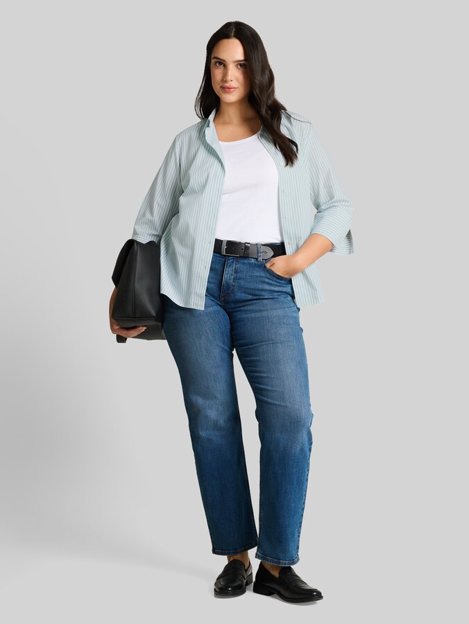 Plus Size - Overhemdblouse met streepjesmotief door Women Plus Size, blue haze white thin stripe
