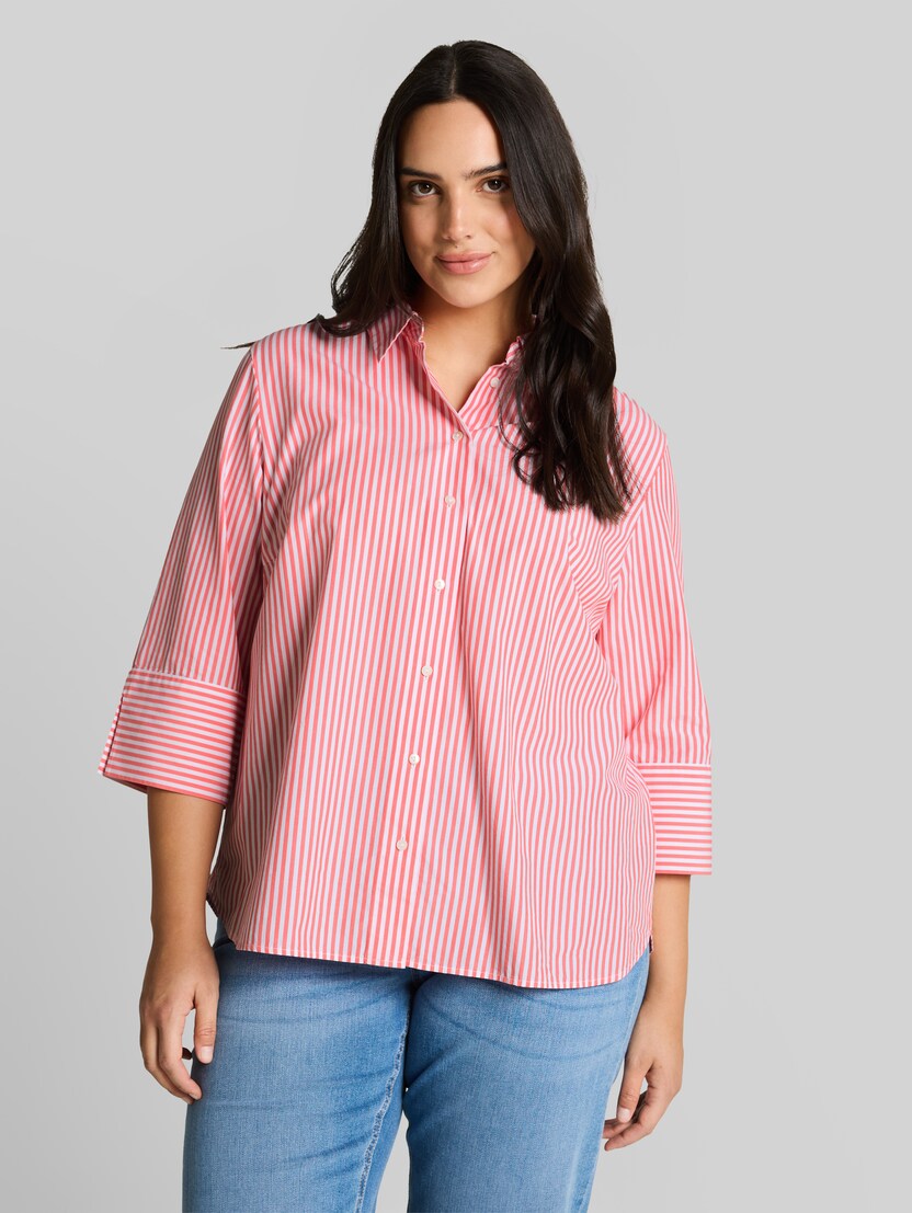 Plus Size - shirt blouse with striped pattern by Women Plus Size, soft coral white thin stripe